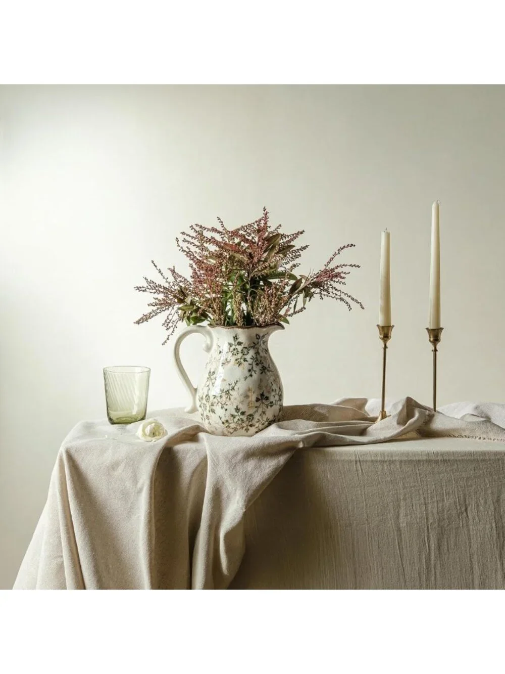 Vintage Green Ceramic Flower Vase | Rustic Farmhouse Decor for Home & Wedding